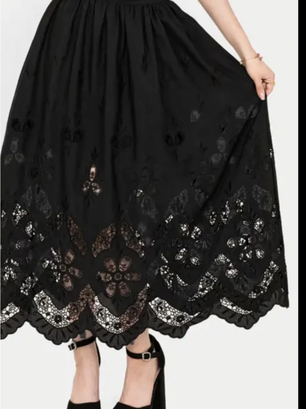 Disturbia Gothic broderie Black Floral Cutwork Maxi Skirt - Picture 1 of 9